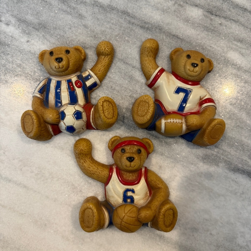 Vintage Sports Teddy Bear Wall Hangings Kids Room Soccer‎ Football Basketball